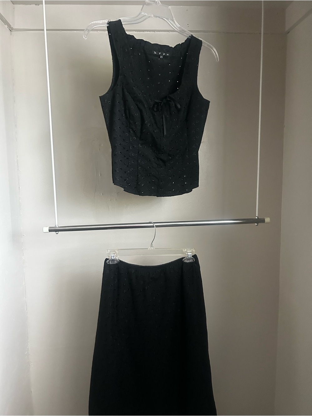 Hype 2 Piece Black Eyelet Embroidered Skirt Set XS/S Y2K Cottage Goth